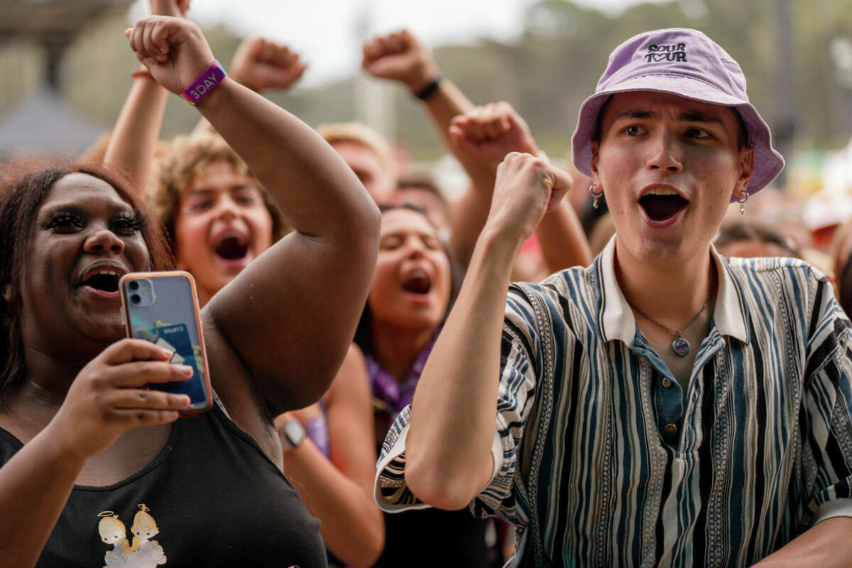 Front row fans dance and sing as they watch ODIE perform at Outside Lands in Golden Gate Park in San Francisco, Calif., on Friday, August 5, 2022.