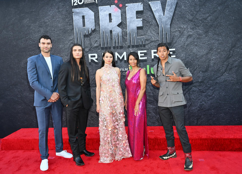 Dane DiLiegro, Dakota Beavers, Amber Midthunder, Michelle Thrush and Stormee Kipp attend the premiere of 