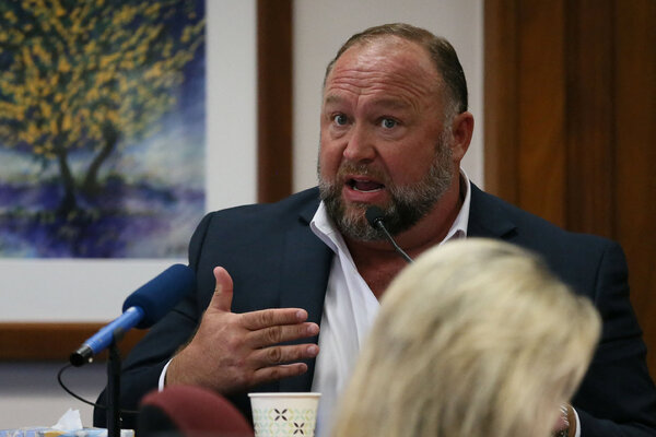 Alex Jones testified this week in a trial to determine how much he must pay the parents of a child who was killed in the 2012 massacre at Sandy Hook Elementary School in Newtown, Conn.